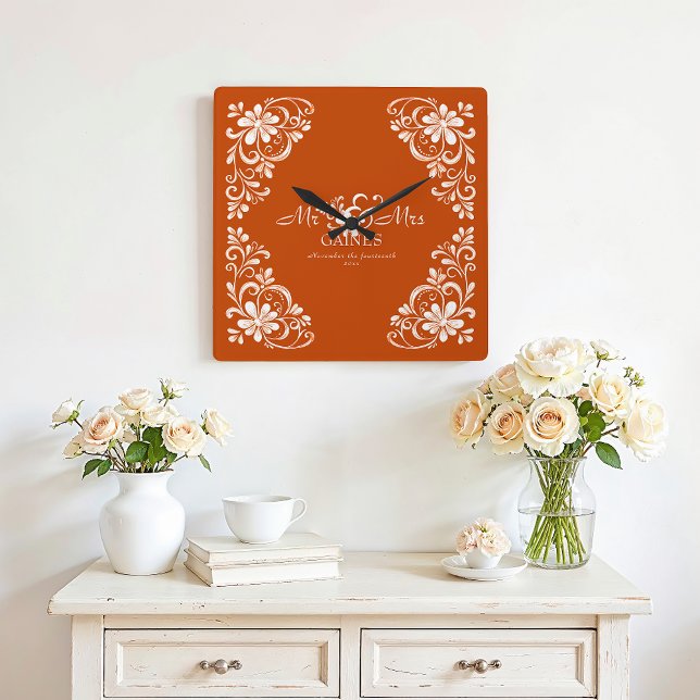 Reloj de pared romántico de color naranja quemado  (Subido por el creador)