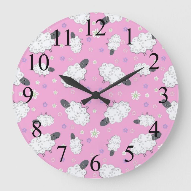 Reloj de pared rosa contando ovejas (Anverso)