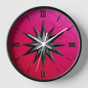 Reloj De Pared Rosa de los vientos de ónix - fondo de vidrio rubí
