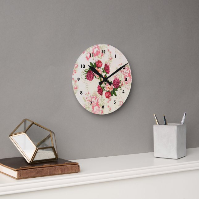 Reloj de pared rosa de rosas (Oficina)