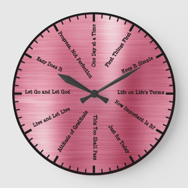 Reloj de pared rosa de sobriedad de 12 pasos para  (Anverso)