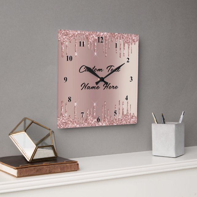 Reloj de pared Rosa Purpurina dorado con texto Per (Oficina)