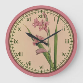 Reloj de pared rosado botánico del lirio de Curtis