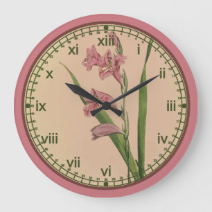 Reloj de pared rosado botánico del lirio de Curtis