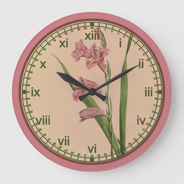 Reloj de pared rosado botánico del lirio de Curtis (Anverso)