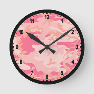 Reloj de pared rosado de Camo del camuflaje