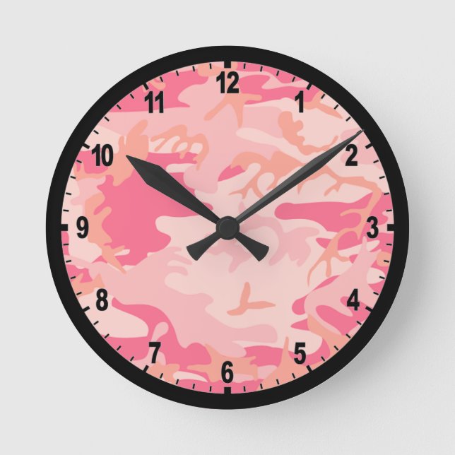 Reloj de pared rosado de Camo del camuflaje (Anverso)
