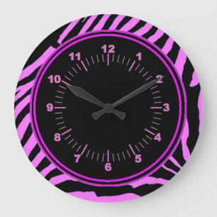 Reloj de pared rosado de la cebra