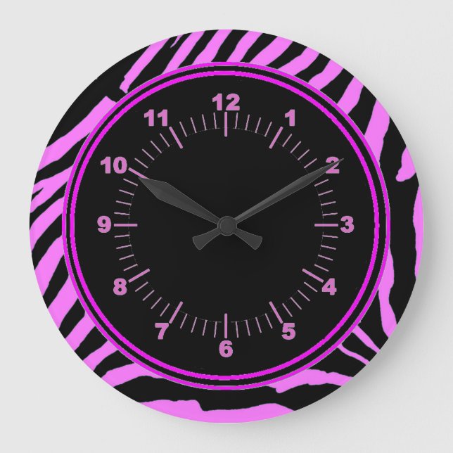 Reloj de pared rosado de la cebra (Anverso)