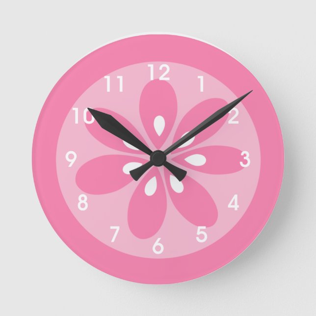 Reloj de pared rosado de la flor del chica (Anverso)