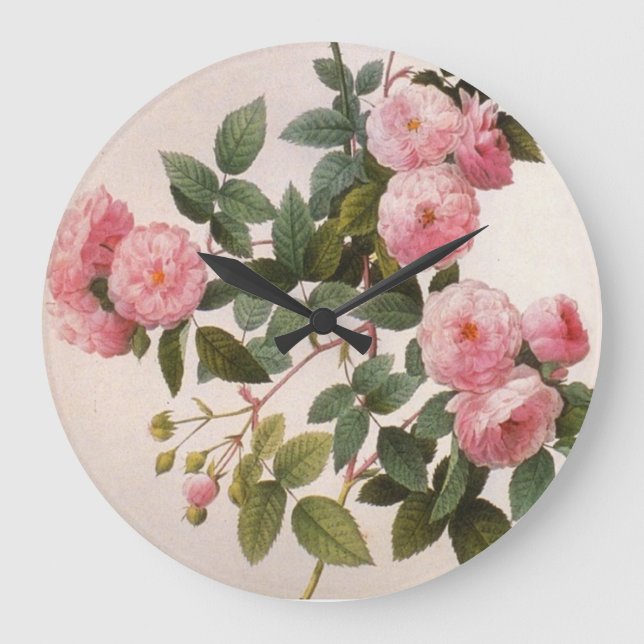 Reloj de pared rosado de los rosas del Peony de (Anverso)