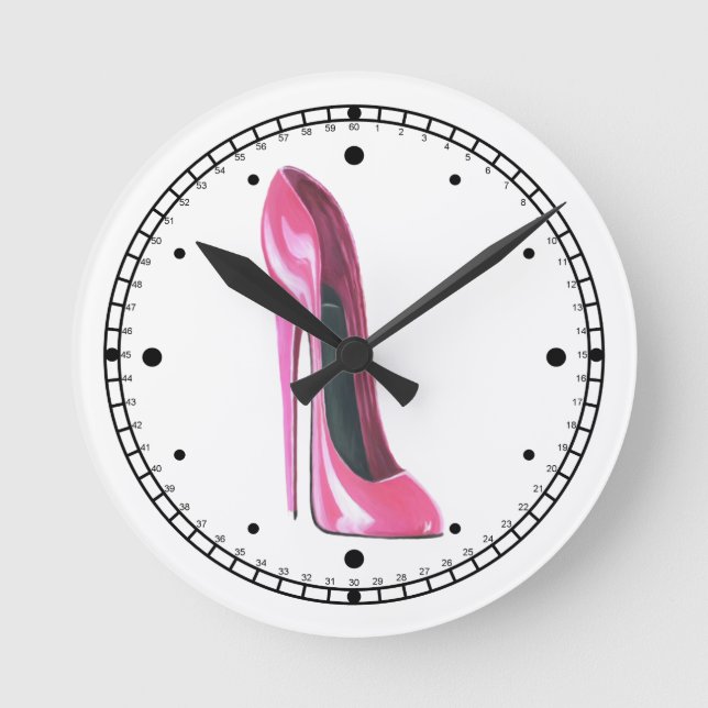 Reloj de pared rosado del arte del zapato del (Anverso)