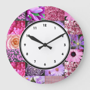 Reloj de pared rosado del collage de la fotografí