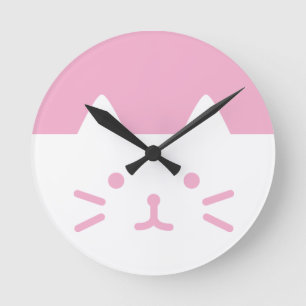 Reloj de pared rosado del gato