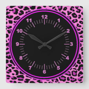 Reloj de pared rosado del leopardo