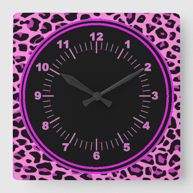 Reloj de pared rosado del leopardo (Anverso)