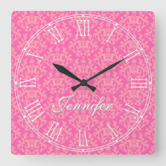 Reloj de pared rosado del nombre del damasco de la