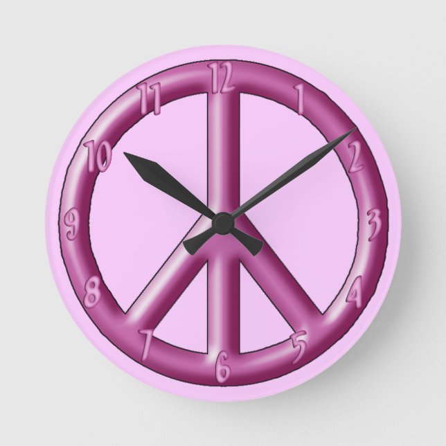 Reloj de pared rosado del signo de la paz (Anverso)