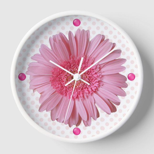 Reloj de pared rosado Gerber Daisy (Anverso)