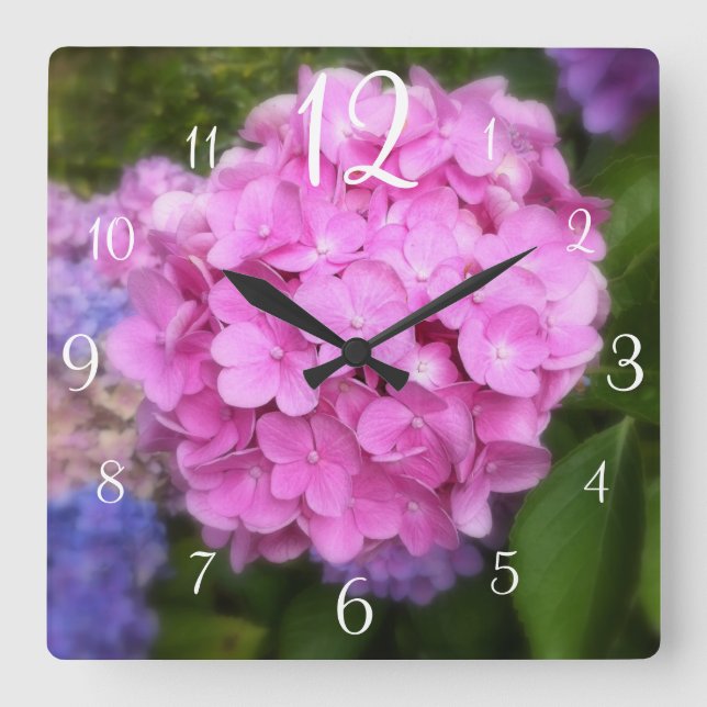Reloj de pared rosado Hydrangea (Anverso)