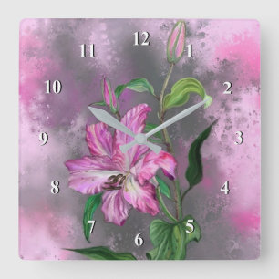 Reloj de pared rosado Lilies
