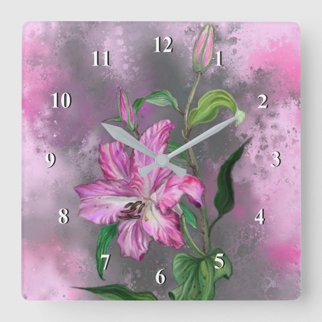 Reloj de pared rosado Lilies (Anverso)