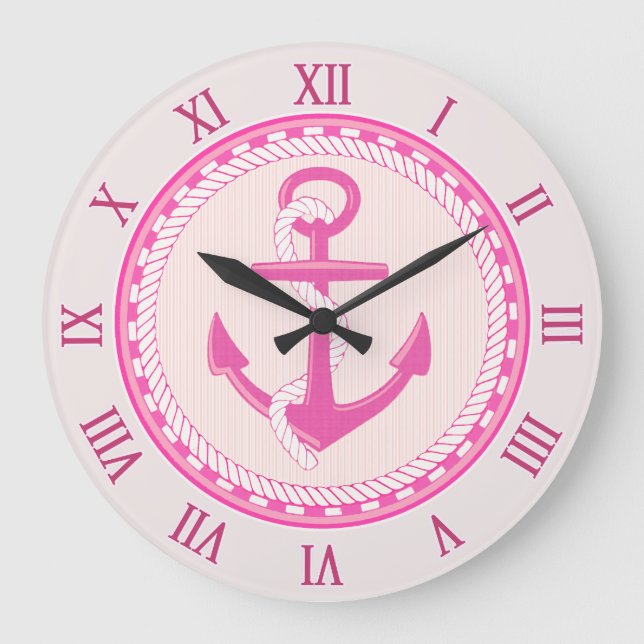 Reloj de pared rosado náutico de los números (Anverso)