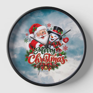 Reloj de pared Santa y muñeco de nieve Feliz Navid