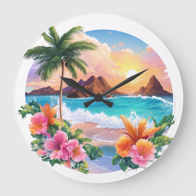 Reloj de pared: Serenidad Tropical Majestuosa Palm (Anverso)