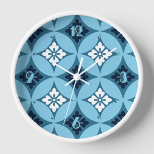 Reloj De Pared Shippo con Motivo de Flor, Azul y Blanco