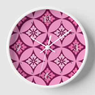 Reloj De Pared Shippo con Motivo Floral, Rosa y Burdeos