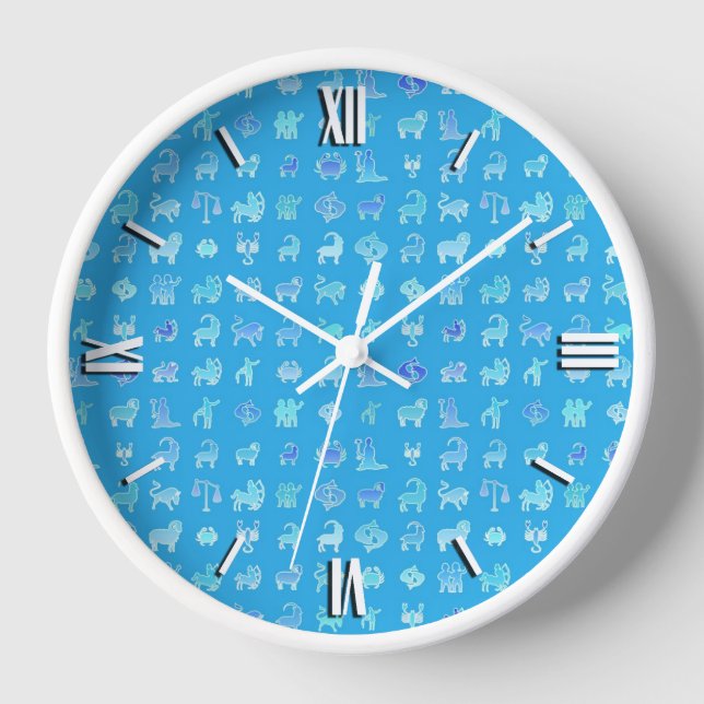 Reloj De Pared Símbolos zoológicos, fondo azul turquesa (Anverso)