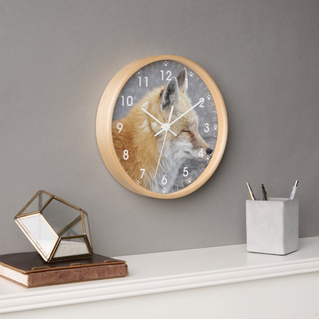 Reloj De Pared Sleepy Red Fox Nature Photo (Oficina)