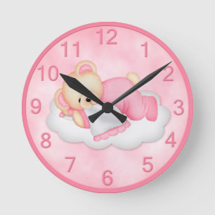 Reloj de pared soñoliento del rosa del oso