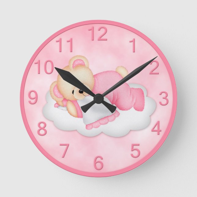 Reloj de pared soñoliento del rosa del oso (Anverso)