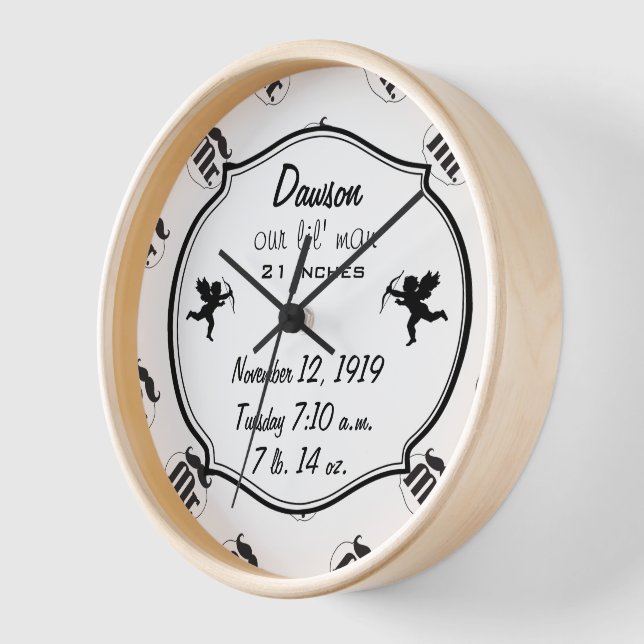 Reloj De Pared Sr. Mustache Lil Man Baby Boy Stats (Ángulo)