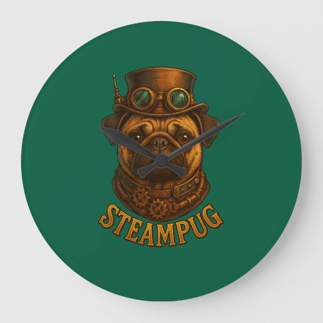 Reloj de pared Steampunk Pug - vintage "Steampug" (Anverso)