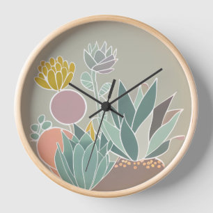 Reloj de pared suculento inspirado en la retro