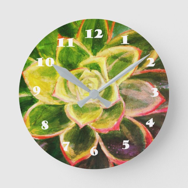 Reloj de pared suculento verde del arte de la (Anverso)