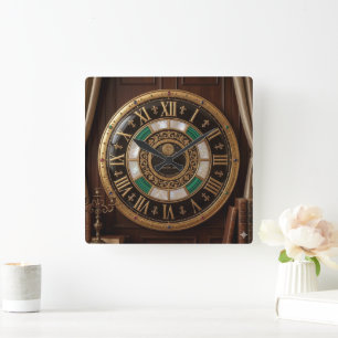 Reloj de pared suizo de oro real y malaquita 