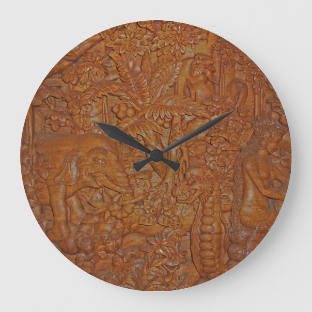 Reloj de pared tallada en madera de Bali (Anverso)