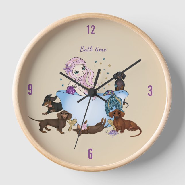 Reloj de Pared Tiempo de Baño Sirena Dachshund (Anverso)