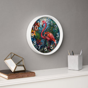 Reloj de pared tropical de cristal rosado de fondo