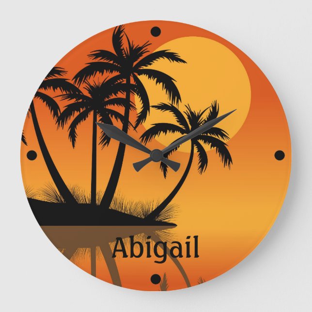 Reloj de pared tropical personalizado de la playa (Anverso)