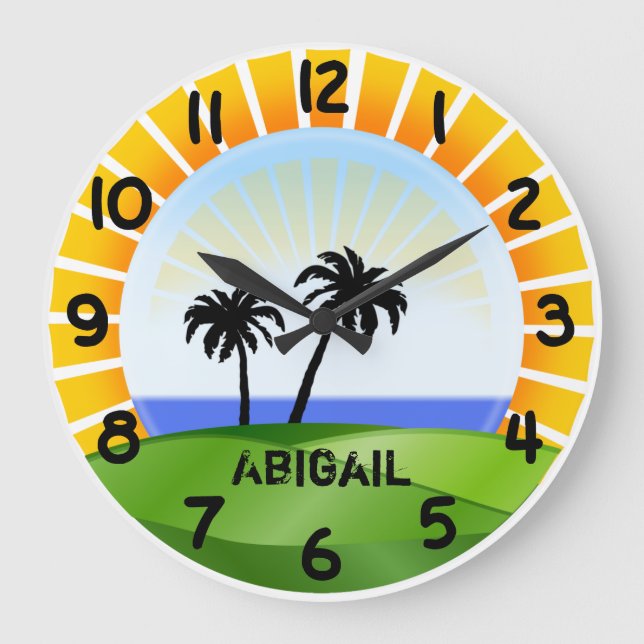 Reloj de pared tropical personalizado de la playa (Anverso)