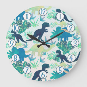 Reloj de pared verde azul de la marina de dinosaur