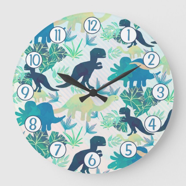 Reloj de pared verde azul de la marina de dinosaur (Anverso)