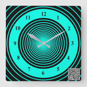 Reloj de pared verde azulado de rayas negras con t