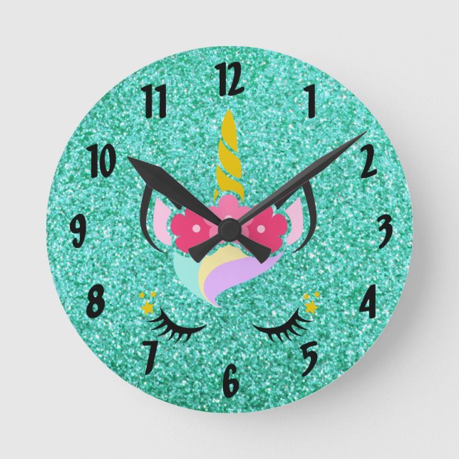 Reloj de pared Verde azulado de Unicornio personal (Anverso)