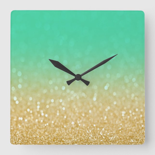 Reloj de pared verde azulado del purpurina de (Anverso)